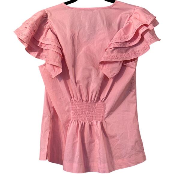 Moelleux flutter ruffle lace sleeve v-neck Pink M feminine girly Victorian - Picture 2 of 7